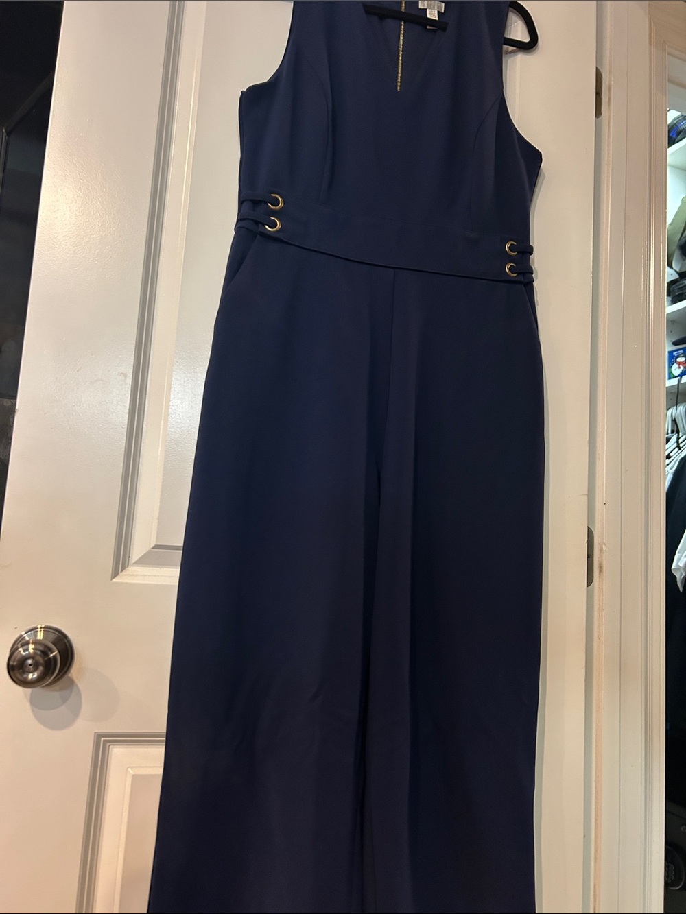 Spense Navy Sleeveless Maxi Dress with Gold Accent Rings